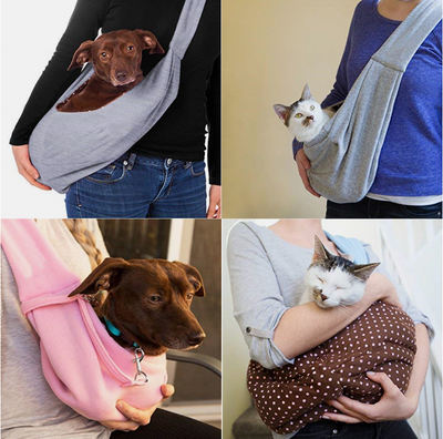 Woman holding a fluffy cat in a teal pet shoulder bag, with a gray cat and black puppy nearby. - Image 2