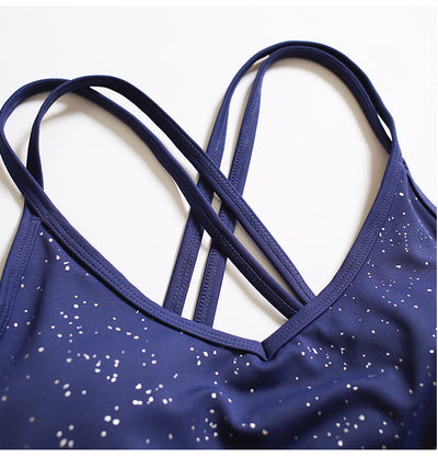 Conjunto Brillante de Pantalón y Sostén Metalizado Estrellado - Image 2