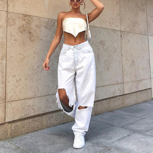 Jeans Blancos Rotos para Mujer Estilo Europeo