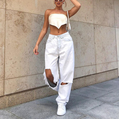 Jeans Blancos Rotos para Mujer Estilo Europeo