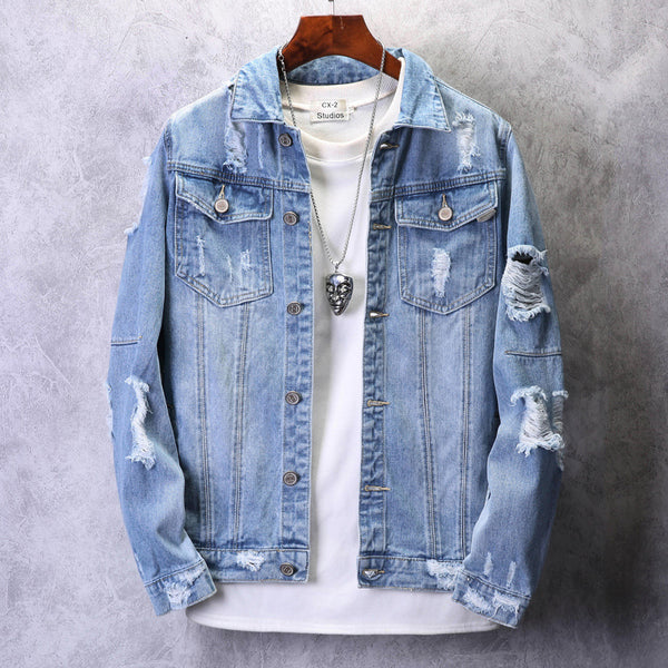 Chaqueta de Mezclilla Desgarrada con Estilo Casual