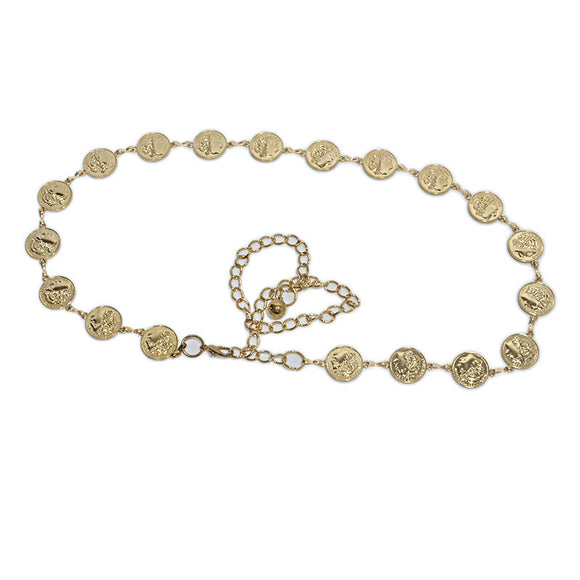 Cadena de Cintura Larga con Dije de Moneda - Accesorio Metálico Elegante para Mujer