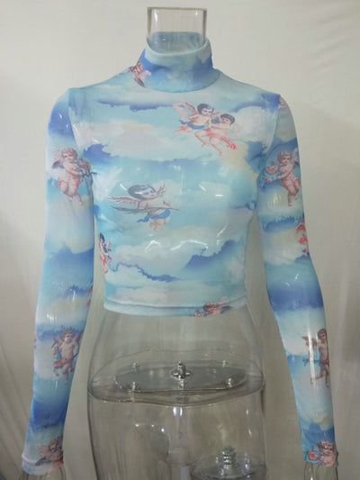 Blusa Térmica Invierno Mujer Cuello Alto Manga Larga con Estampado Cartoon - Image 8