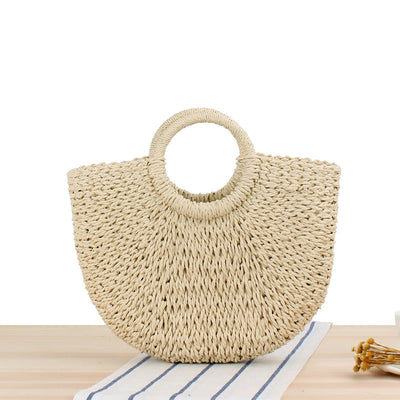 Bolsa de Playa Redonda Tejida a Mano - Bolso Cruzado de Ratán para Mujer - Image 84
