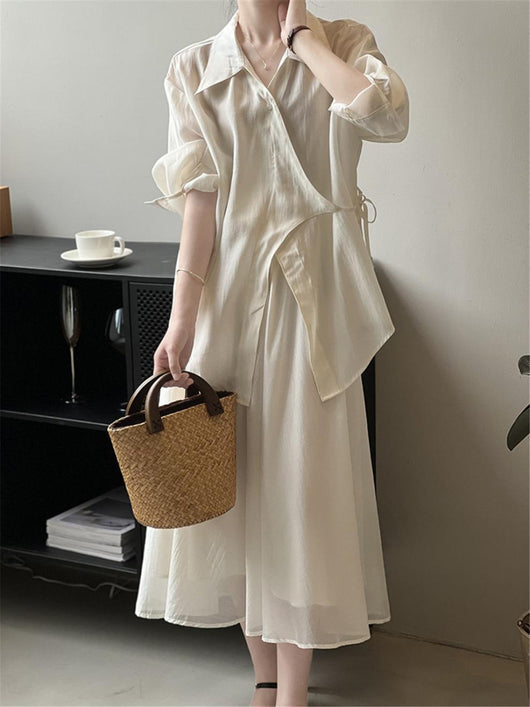 Conjunto Ejecutivo de Falda y Blusa Manga Larga Guofeng - Image 12