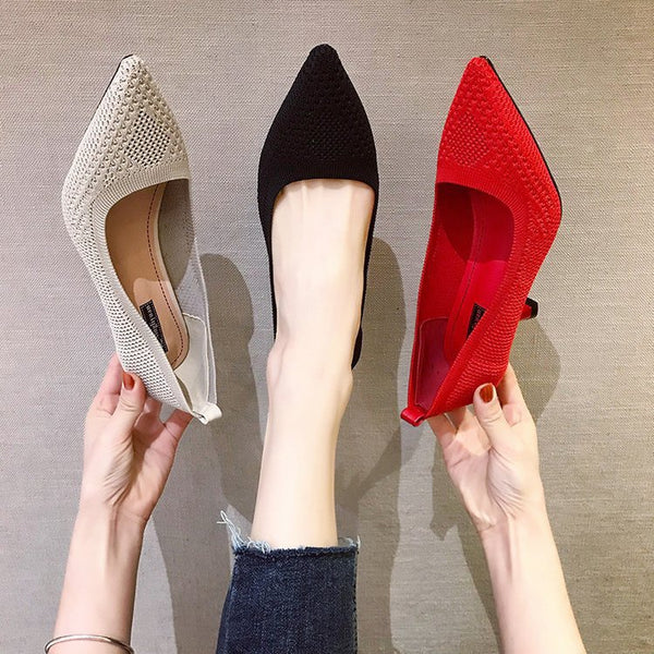 Zapatos de Tacón Alto Tejido Volador Punta Aguda - Stiletto Elegante para Mujer