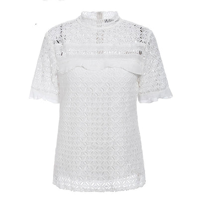 Blusa de Encaje con Cuello Redondo y Volantes Elegantes - Image 2