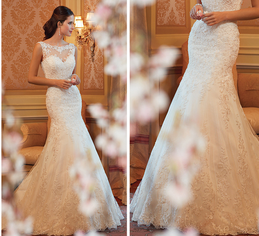 Vestido de Novia Cola de Pez Sin Mangas con Encaje - Image 3