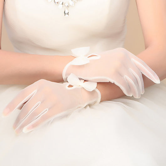 Vestido de Novia Estilo Coreano con Guantes de Encaje Cortos - Image 9