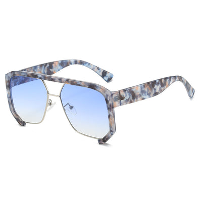 Black frame large rim hip hop sunglasses with gradient purple lenses and a gold-tone double bridge. - Image 8