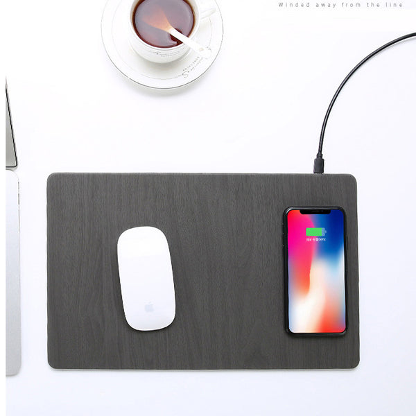 Mousepad de Cuero PU con Cargador Inalámbrico Qi para Móviles