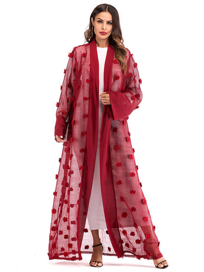 Cardigan Bata de Encaje Floral 3D con Cierre de Cordones y Mangas Largas - Image 84