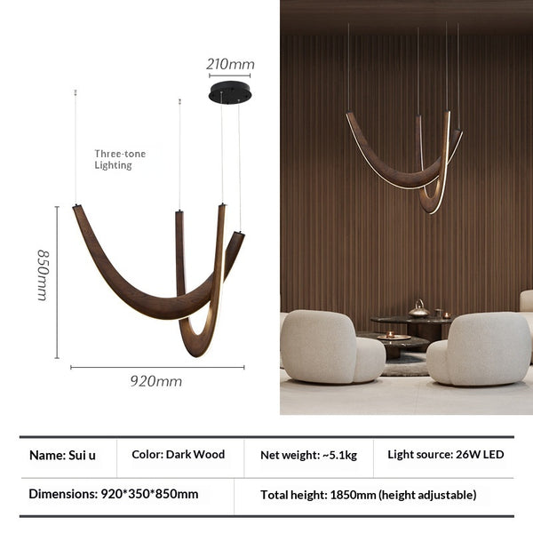 Lámpara de Techo Minimalista Moderna en Forma de U - Madera Maciza para Sala y Comedor - Image 5
