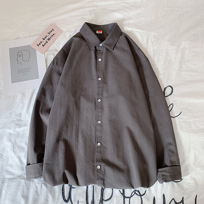 Camisa Holgada de Algodón Lavado Estilo Hong Kong Manga Larga Color Sólido - Image 4