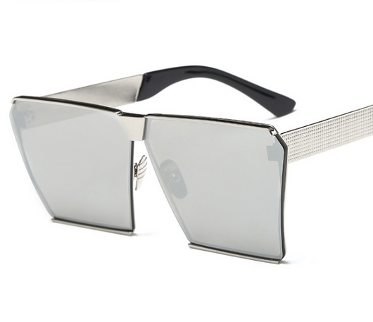 Silver-framed square polarized sunglasses with dark gray lenses and textured temples on a white background. - Image 14