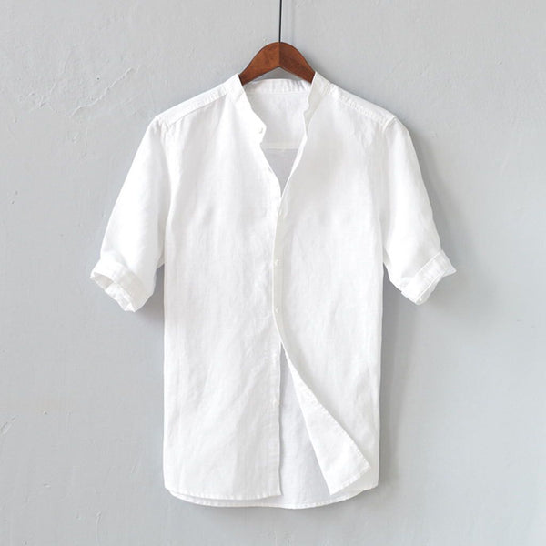Camisa de Algodón y Lino Transpirable con Botones