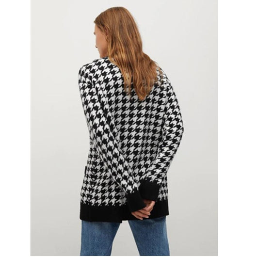 Cardigan Suelto Tipo Suéter Pied de Poule Casual Urbano - Image 3