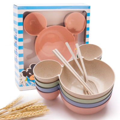 Juego de Comida Infantil Mickey Mouse en Fibra de Trigo - Plato, Cubiertos y Palillos - Image 2