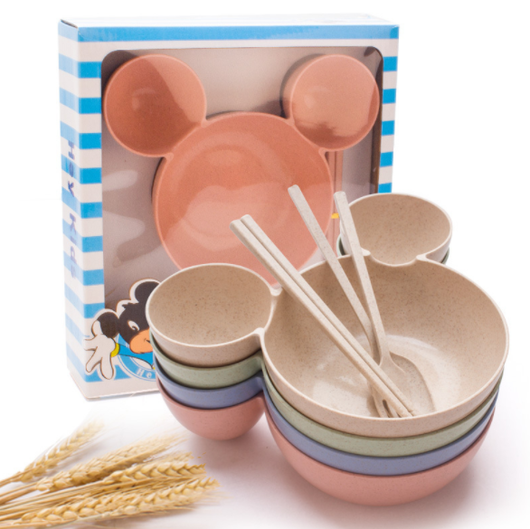 Juego de Comida Infantil Mickey Mouse en Fibra de Trigo - Plato, Cubiertos y Palillos - Image 2