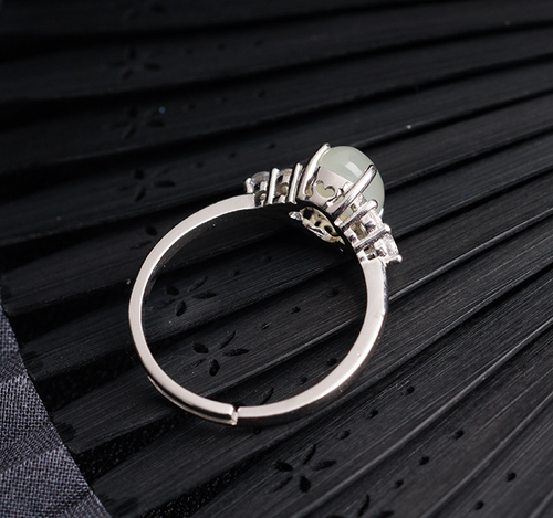 Adjustable Moonstone and Jade Ring in 925 Silver