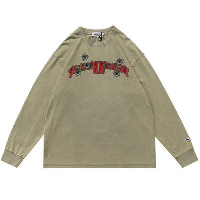 Camiseta Manga Larga Cuello Redondo Estampada con Efecto Desgastado para Hombre