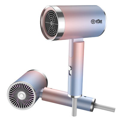 Foldable negative ion hair dryer with a pink to blue gradient finish and silver accents, featuring a single nozzle. - Image 8