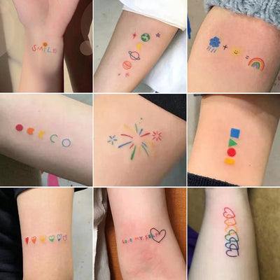 Tatuajes Temporales Adhesivos Carita Feliz Líneas de Colores - Image 3
