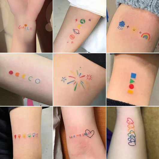 Tatuajes Temporales Adhesivos Carita Feliz Líneas de Colores - Image 3
