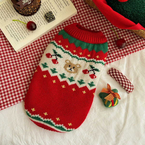 Suéter Navideño para Mascotas con Diseño de Cereza