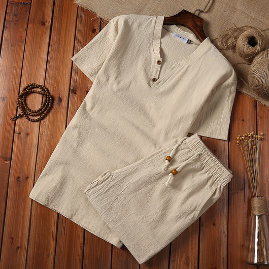Conjunto de Dos Piezas en Algodón y Lino con Cuello V y Cierre Ajustable - Image 8
