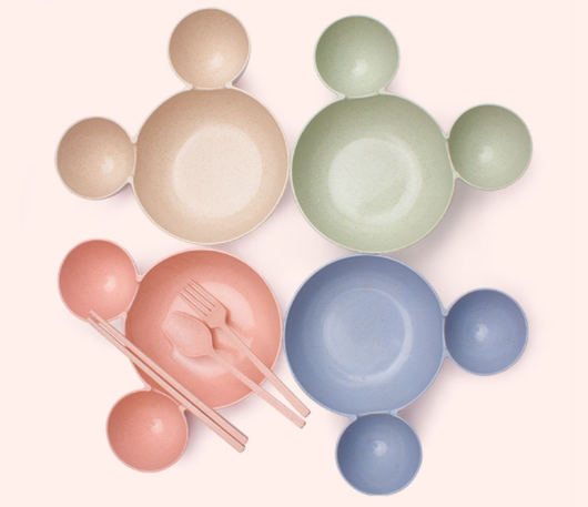 Juego de Comida Infantil Mickey Mouse en Fibra de Trigo - Plato, Cubiertos y Palillos - Image 4