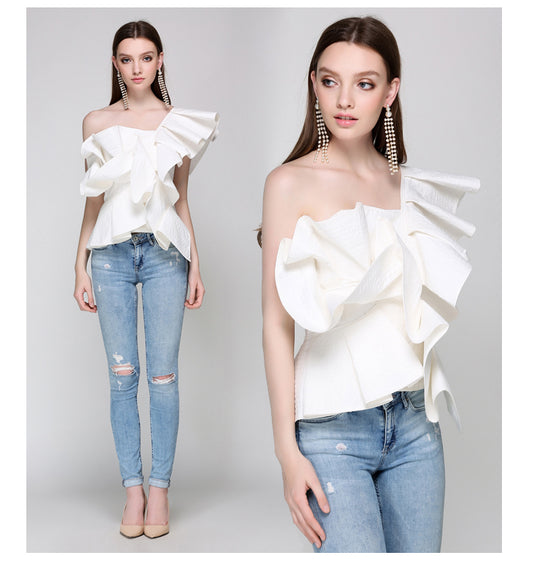 Blusa sin mangas con volantes