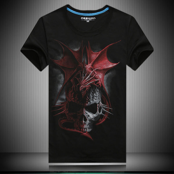 Playera Hombre Calavera Impresión 3D Manga Corta