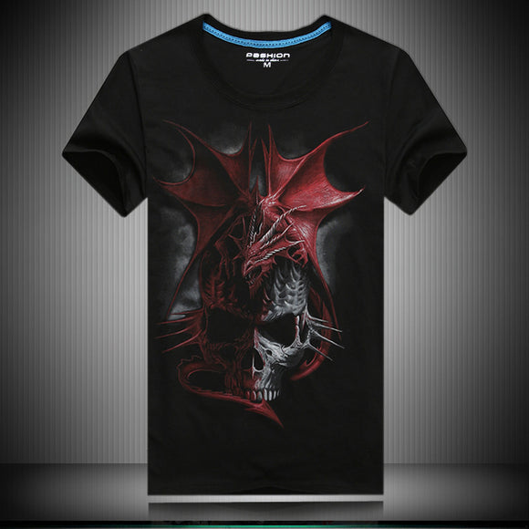 Playera Hombre Calavera Impresión 3D Manga Corta