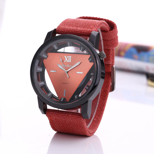 Reloj de Cuarzo Unisex con Correa de Lona y Diseño Triangular Invertido