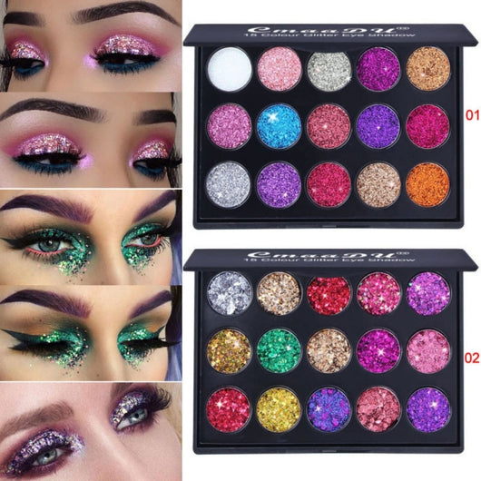 Paleta de Sombras Glitter Impermeable 15 Colores - Pigmentos Brillantes Diamante