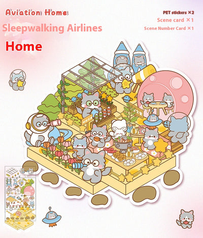 Diy Notebook Decompression Stacking Miniature Sticker set featuring a cute cartoon hot pot shop scene with animal characters. - Image 33