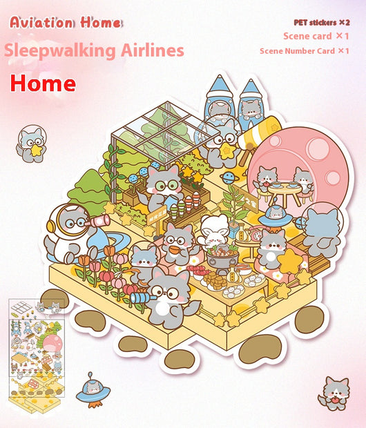 Diy Notebook Decompression Stacking Miniature Sticker set featuring a cute cartoon hot pot shop scene with animal characters. - Image 33