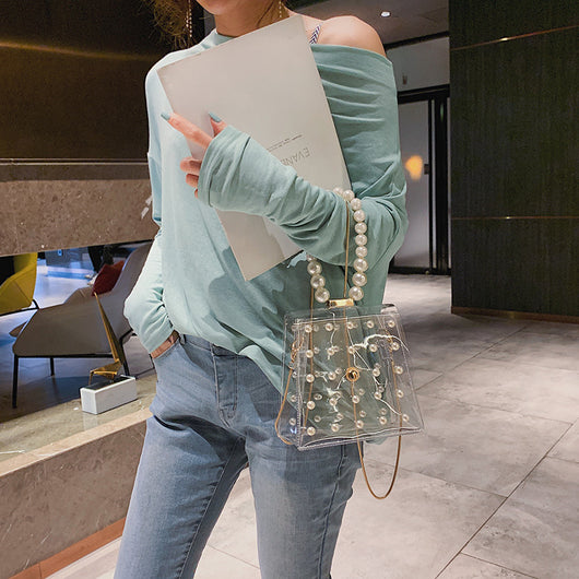 Bolso de hombro transparente con perlas para mujer