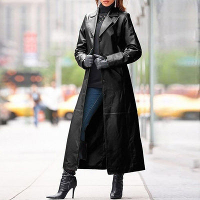 Abrigo de Cuero Largo Elegante para Mujer - Estilo Europeo - Image 2
