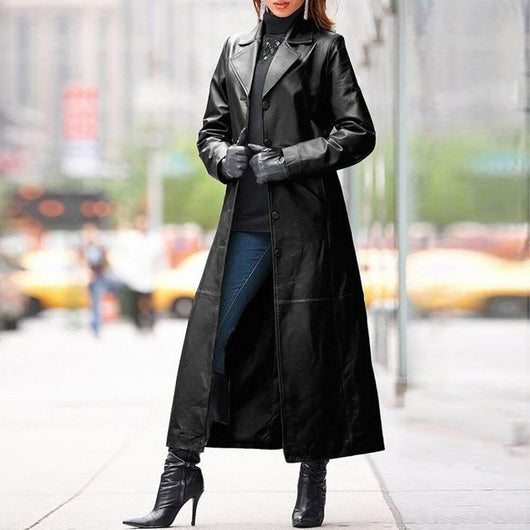Abrigo de Cuero Largo Elegante para Mujer - Estilo Europeo - Image 2