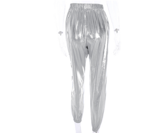 Pantalones Harem Plateados de Cintura Alta con Bolsillos - Estilo Streetwear Moderno - Image 5