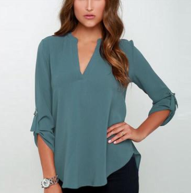 Blusa Holgada de Gasa con Cuello en V y Mangas Fruncidas Talla Grande - Image 3