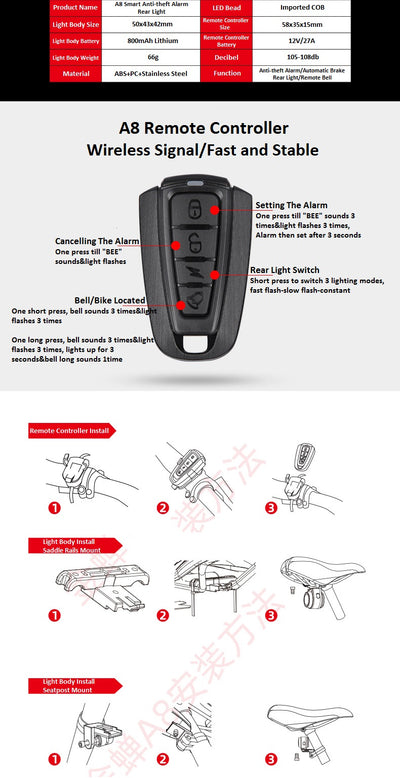 Candado Inteligente Anti-robo A8 para Bicicleta con Alarma - Image 6