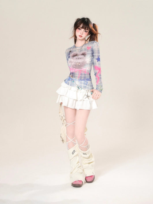 Camiseta de Manga Larga a Cuadros con Efecto Transparente - Image 11