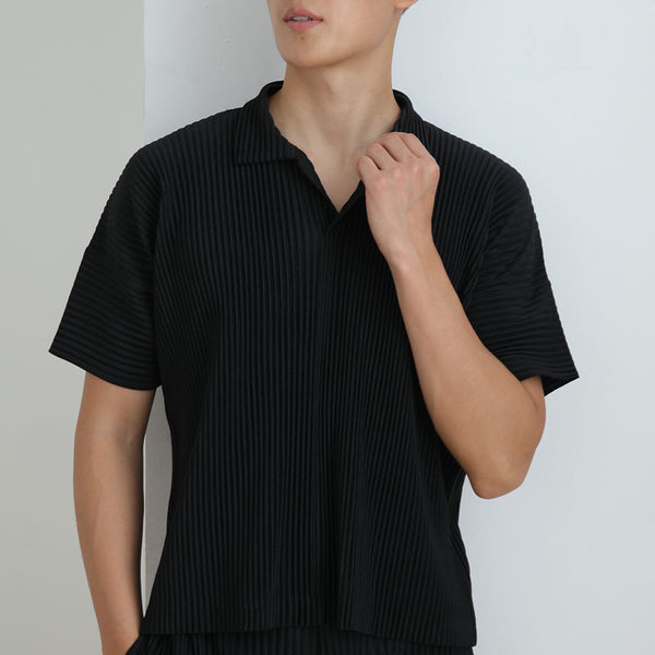 Polo Miyake Hombre Manga Corta - Diseño Plisado Tendencia Moda