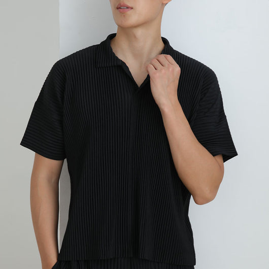 Polo Miyake Hombre Manga Corta - Diseño Plisado Tendencia Moda - Image 2