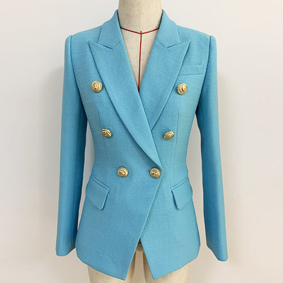 Traje de lino doble botonadura con botones de león metálico - Image 4