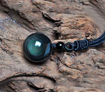 Collar Colgante de Obsidiana Arcoíris y Perla de la Suerte
