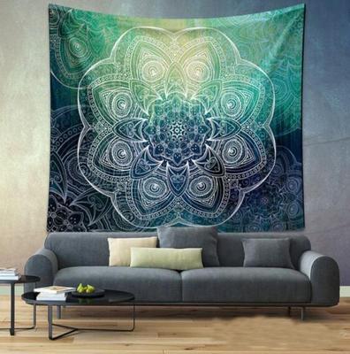 Tropical leaf and pink flamingo tapestry with "GOOD MORNING" text, hanging above a bed in a bright room. - Image 12